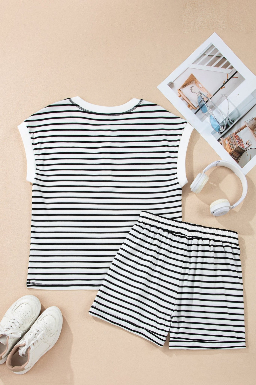 Stripe Cap Sleeve Henley Top & Shorts Set - Rooted & Reckless Co.