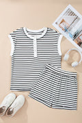 Stripe Cap Sleeve Henley Top & Shorts Set - Rooted & Reckless Co.