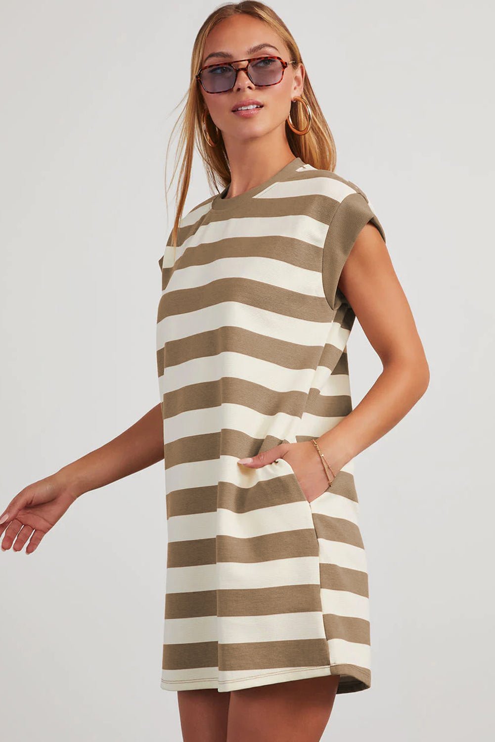 Stripe Cap Sleeve T-Shirt Dress - Rooted & Reckless Co.