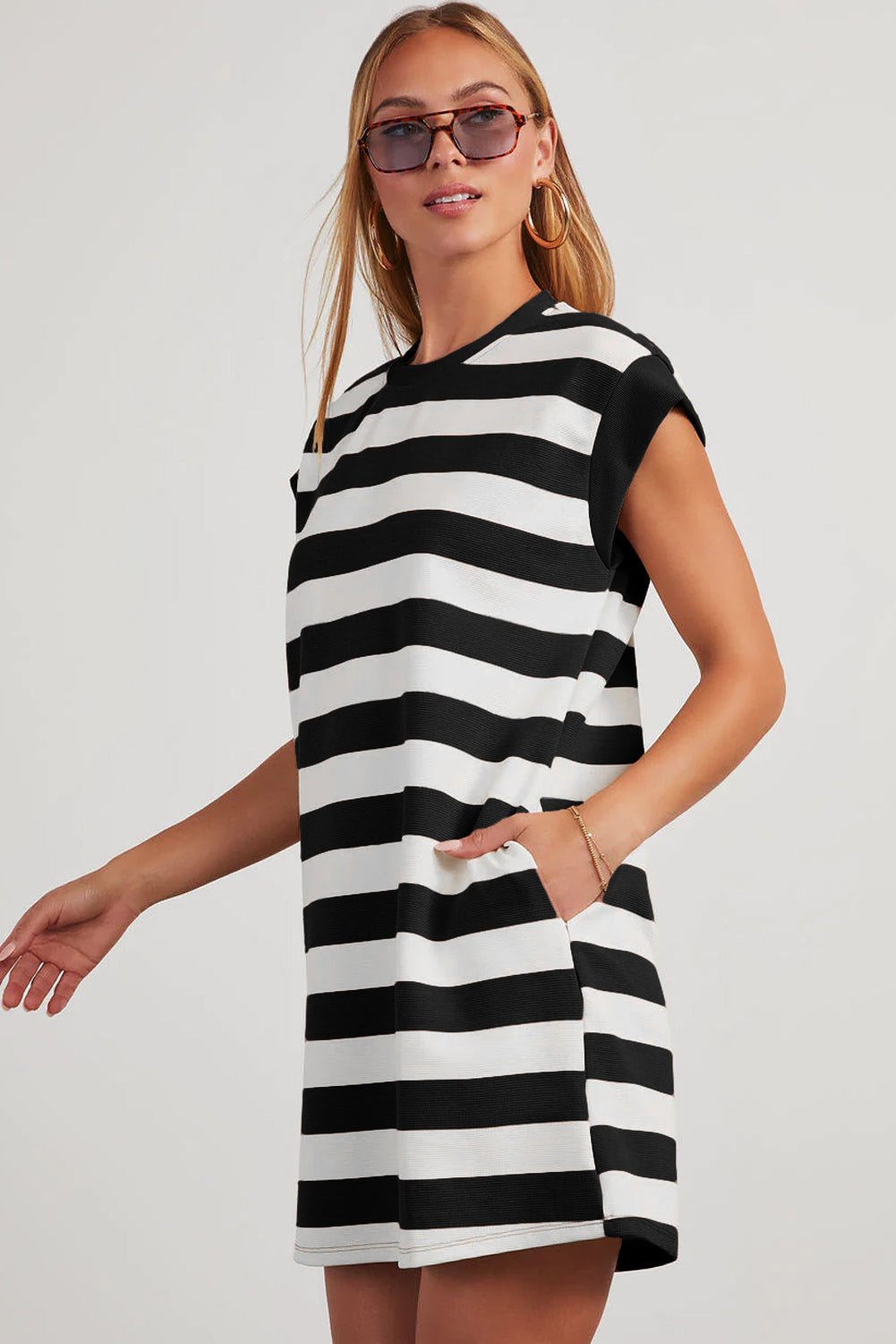 Stripe Cap Sleeve T-Shirt Dress - Rooted & Reckless Co.