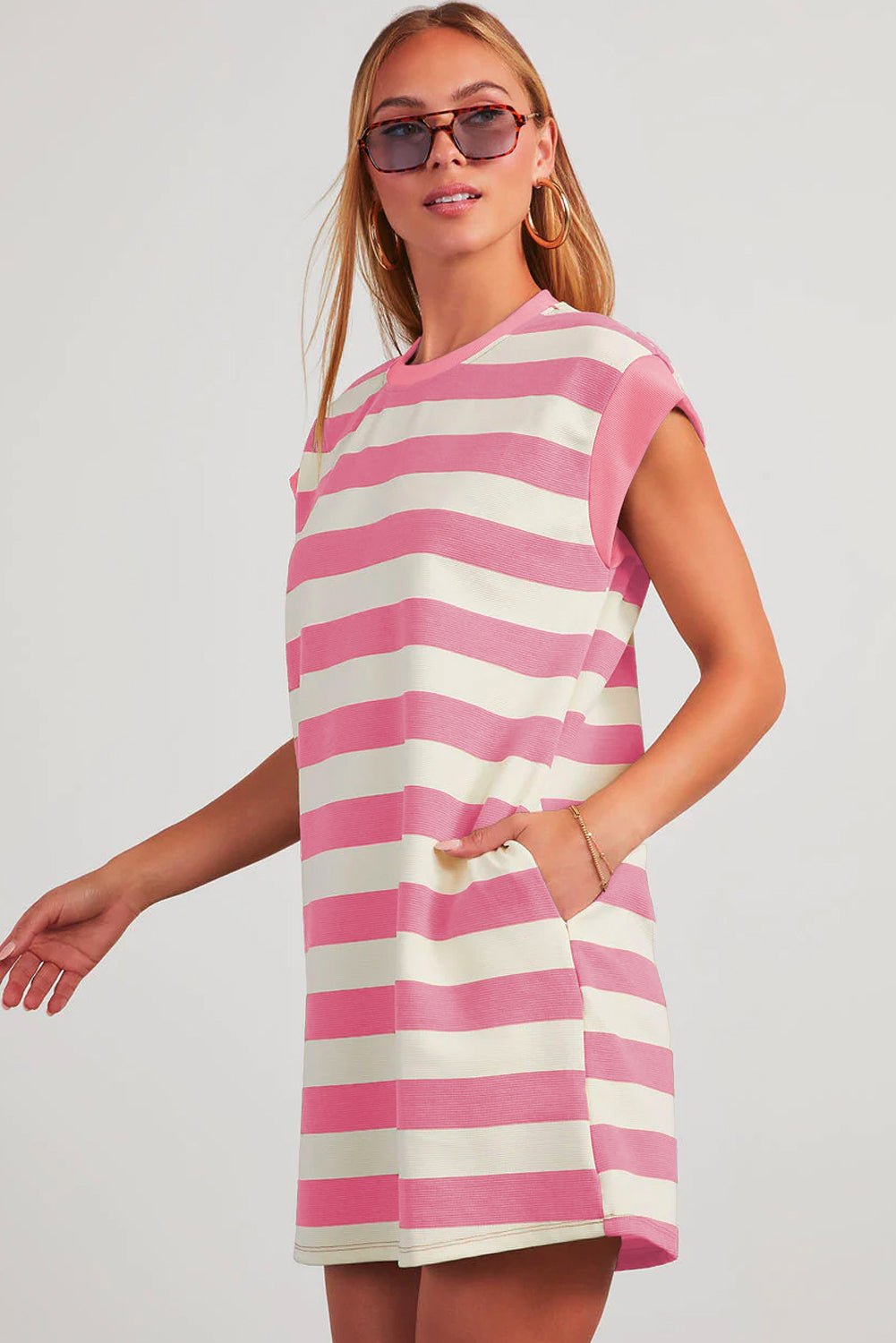 Stripe Cap Sleeve T-Shirt Dress - Rooted & Reckless Co.