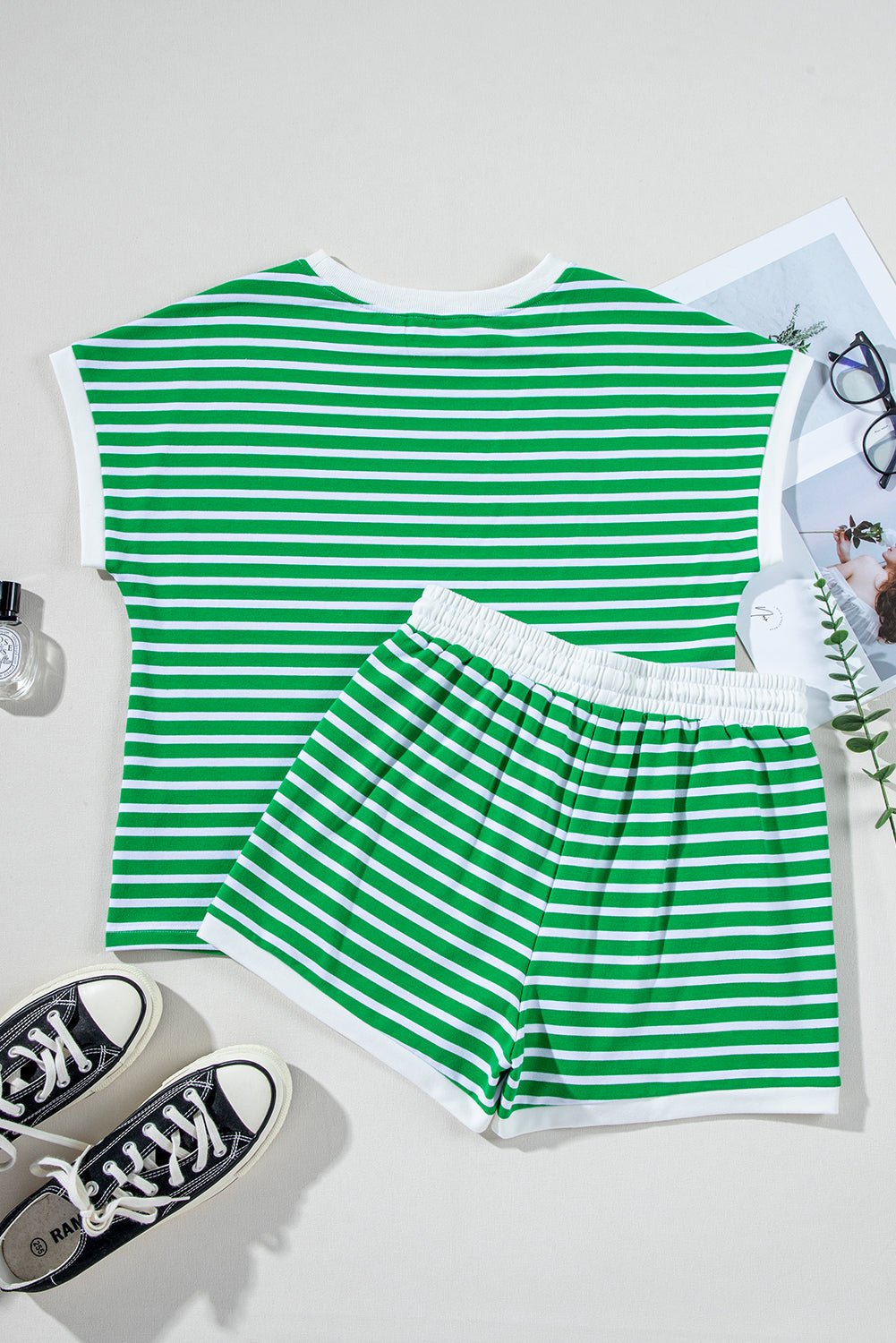 Stripe Cap Sleeve Tee and Shorts Set - Rooted & Reckless Co.
