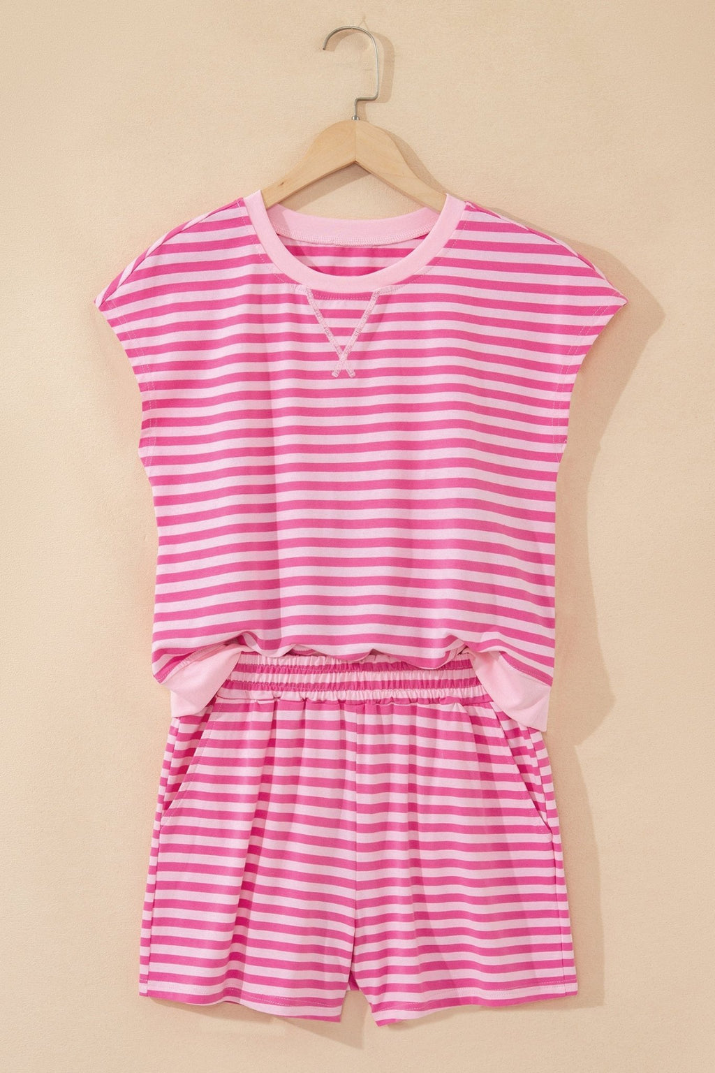 Stripe Cap Sleeve Tee & Elastic Waist Shorts Set - Rooted & Reckless Co.