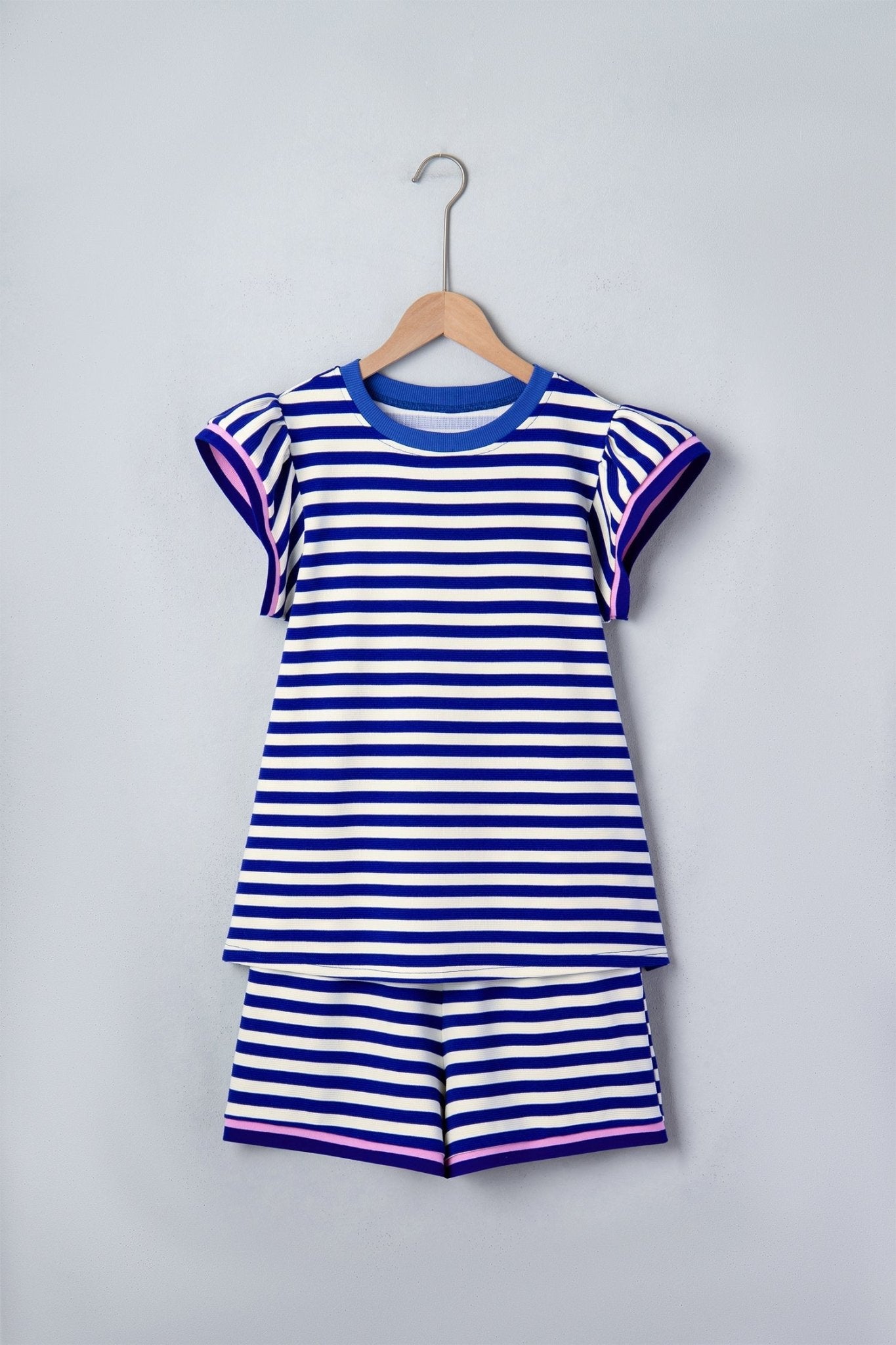Stripe Cap Sleeve Top & Contrast Trim Shorts Set - Rooted & Reckless Co.
