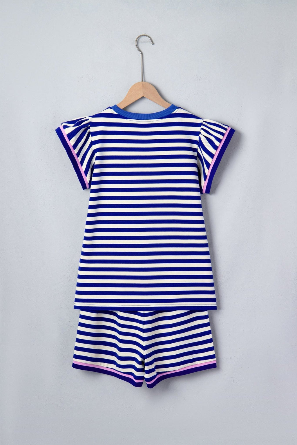 Stripe Cap Sleeve Top & Contrast Trim Shorts Set - Rooted & Reckless Co.