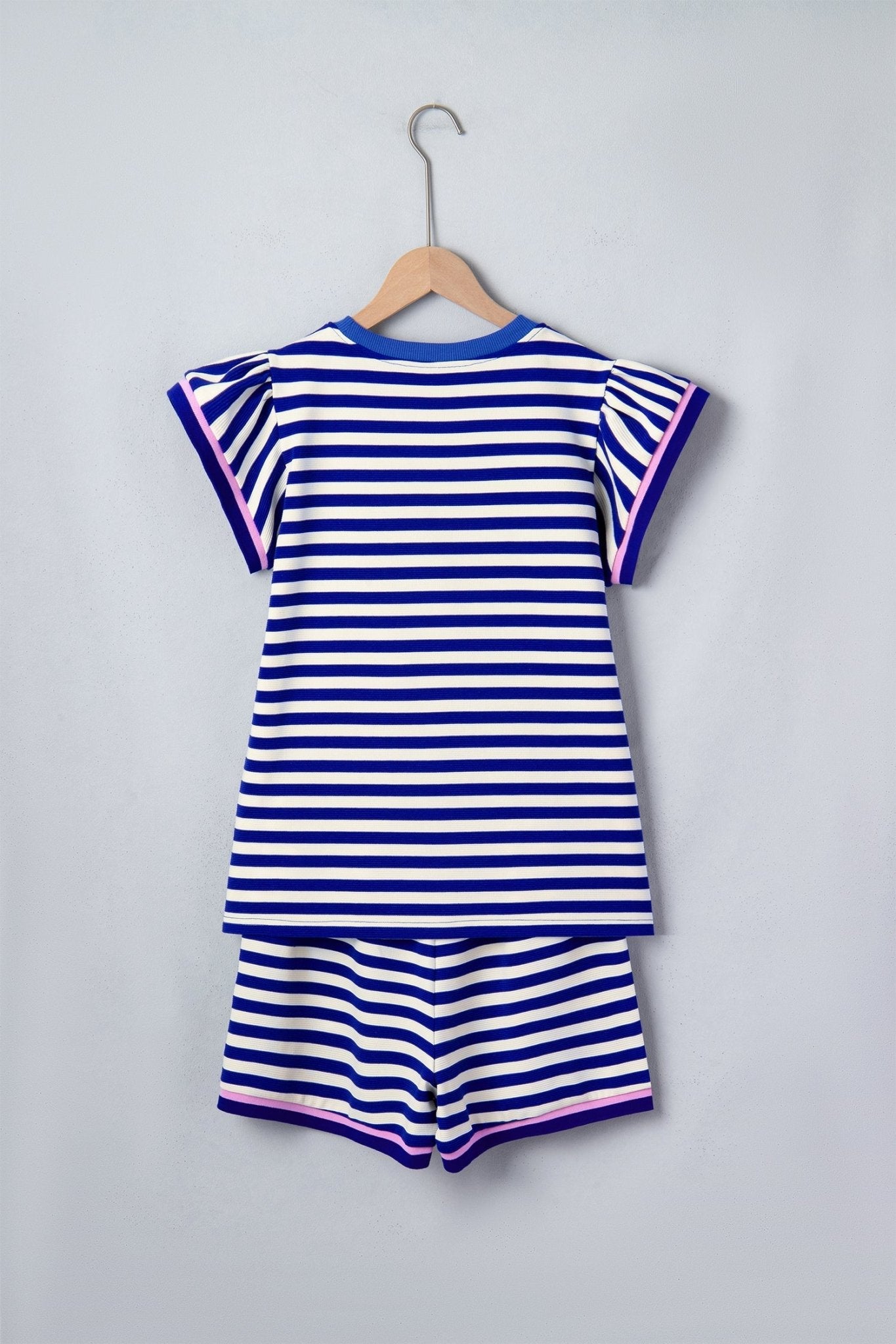 Stripe Cap Sleeve Top & Contrast Trim Shorts Set - Rooted & Reckless Co.