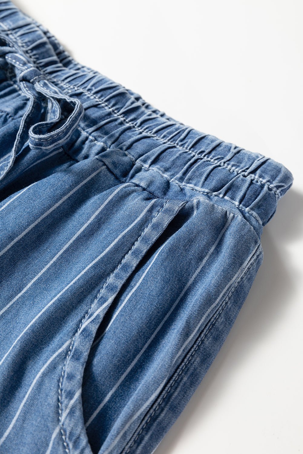 Stripe Chambray Tied Elastic Waist Trousers - Rooted & Reckless Co.