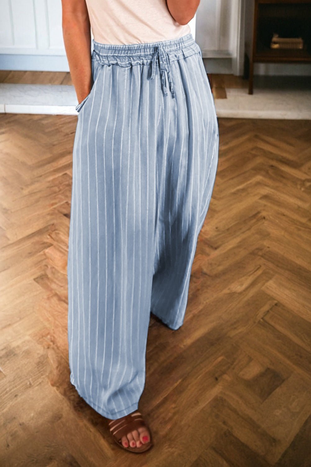 Stripe Chambray Tied Elastic Waist Trousers - Rooted & Reckless Co.