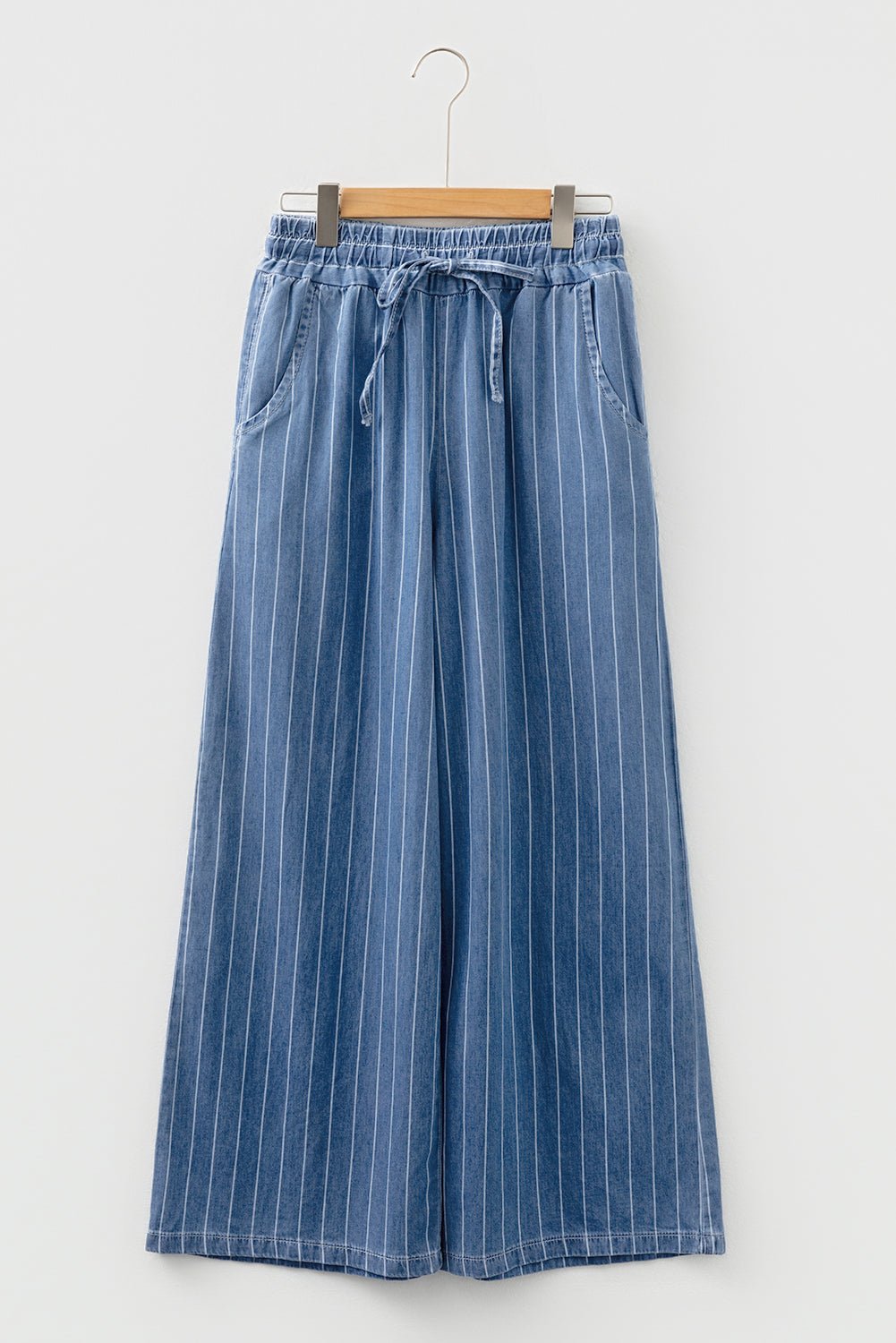 Stripe Chambray Tied Elastic Waist Trousers - Rooted & Reckless Co.