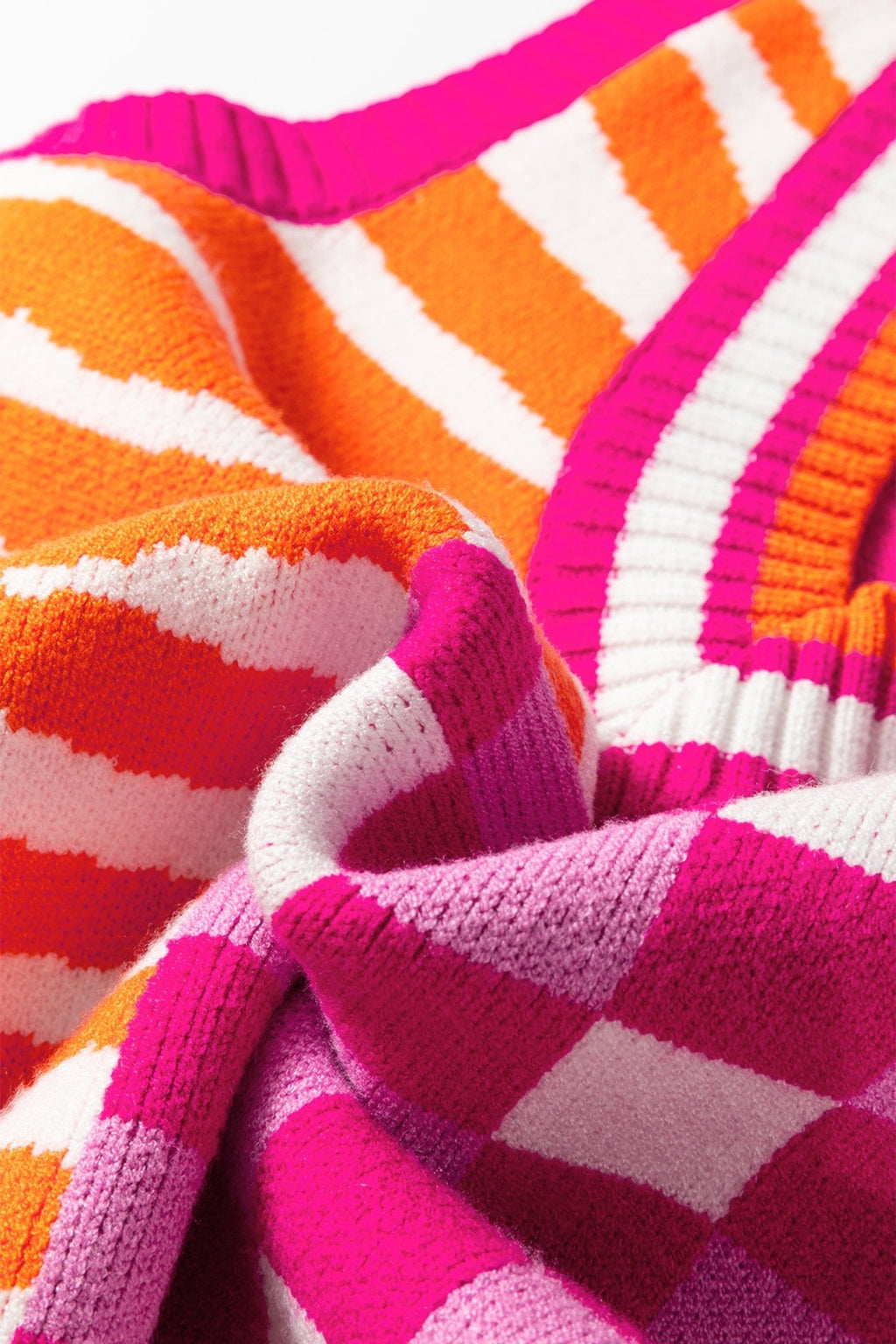 Stripe Checker Patchwork V-Neck Sweater Top - Rooted & Reckless Co.