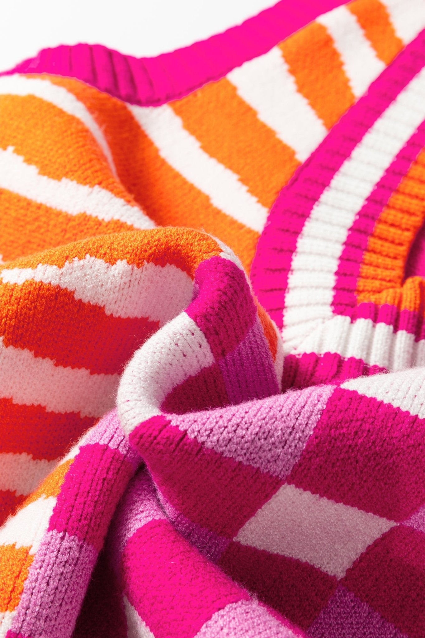 Stripe Checker Patchwork V-Neck Sweater Top - Rooted & Reckless Co.