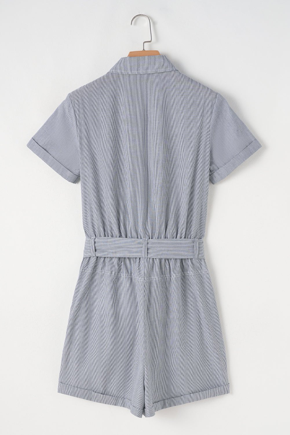 Stripe Chest Pockets Buttoned Collar Belted Romper - Rooted & Reckless Co.