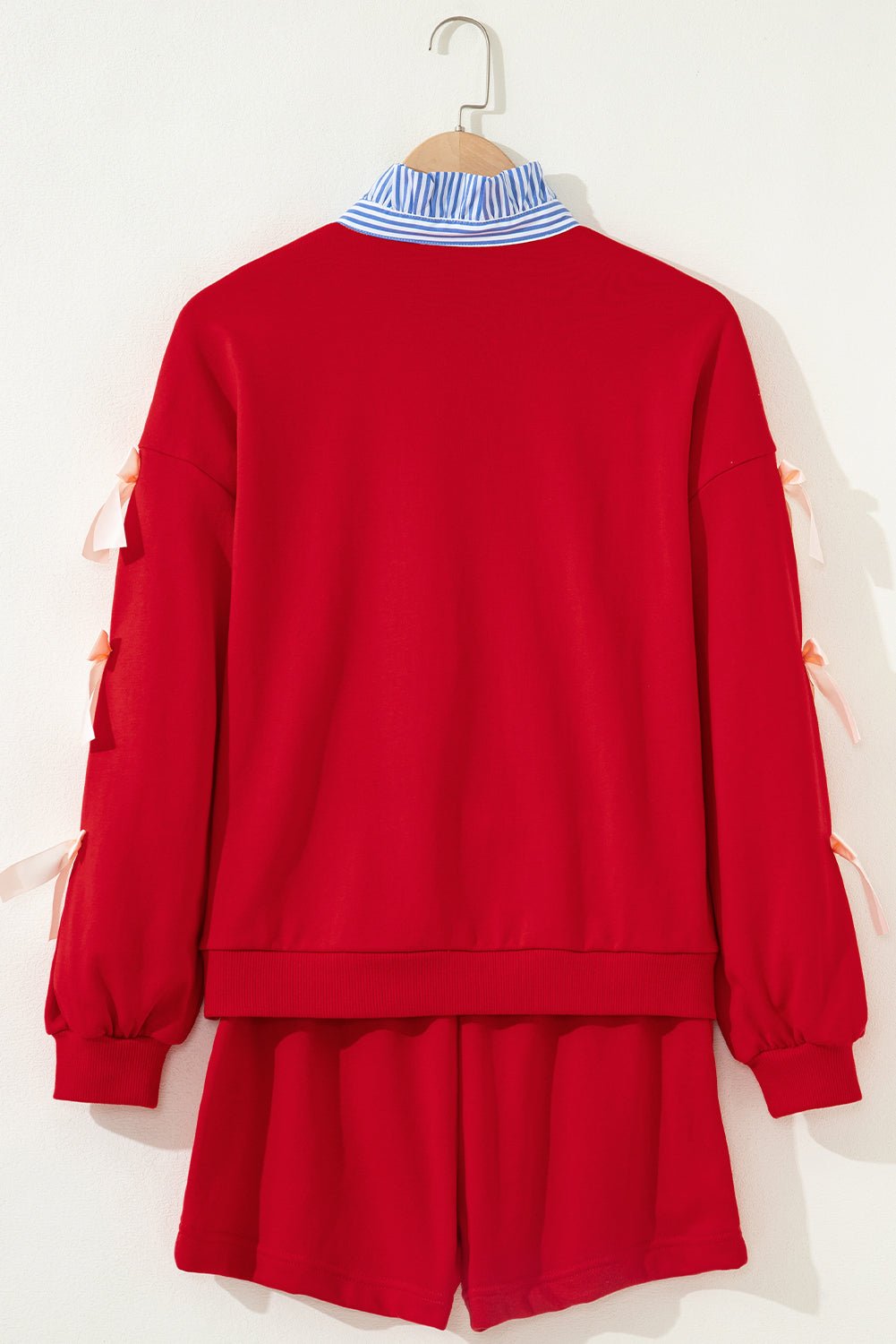 Stripe Collar Bow Tie Sweatshirt and Shorts Set - Rooted & Reckless Co.