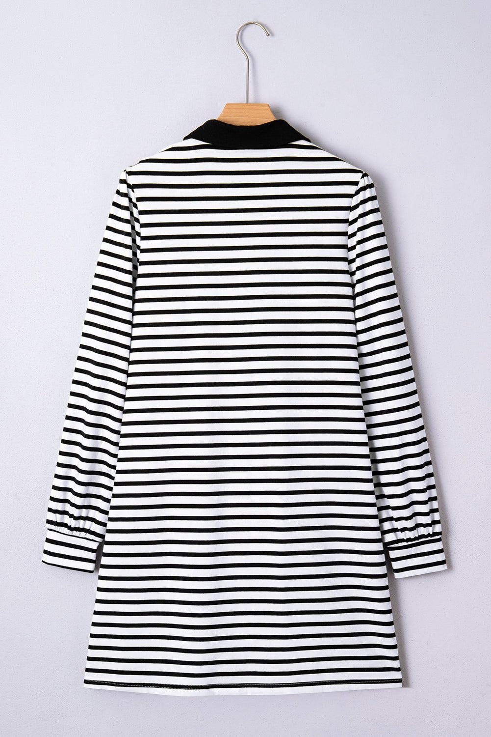 Stripe Collared Pocketed Long Sleeve T-Shirt Dress - Rooted & Reckless Co.