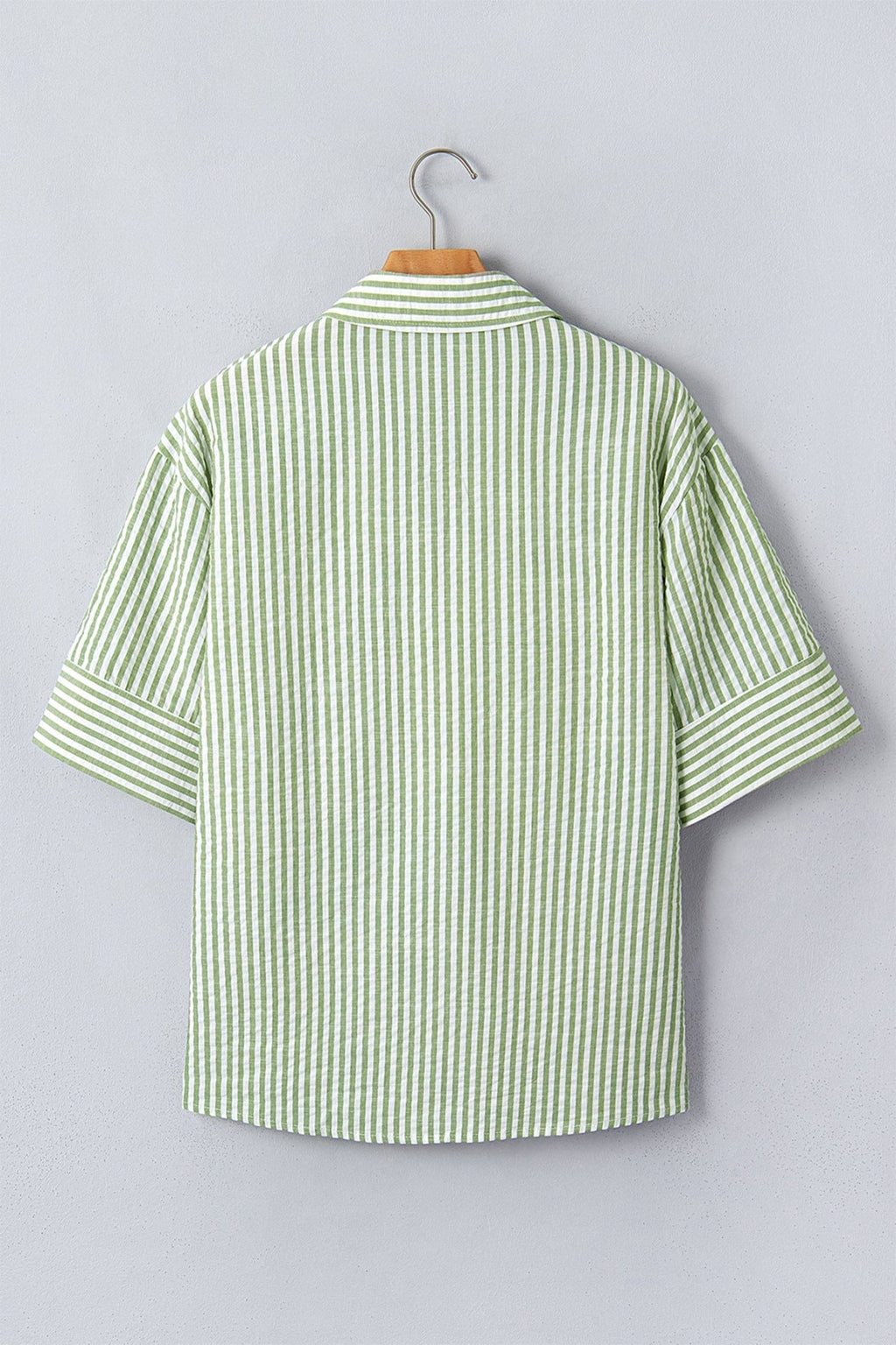 Stripe Collared V-Neck 3/4 Sleeve Blouse - Rooted & Reckless Co.