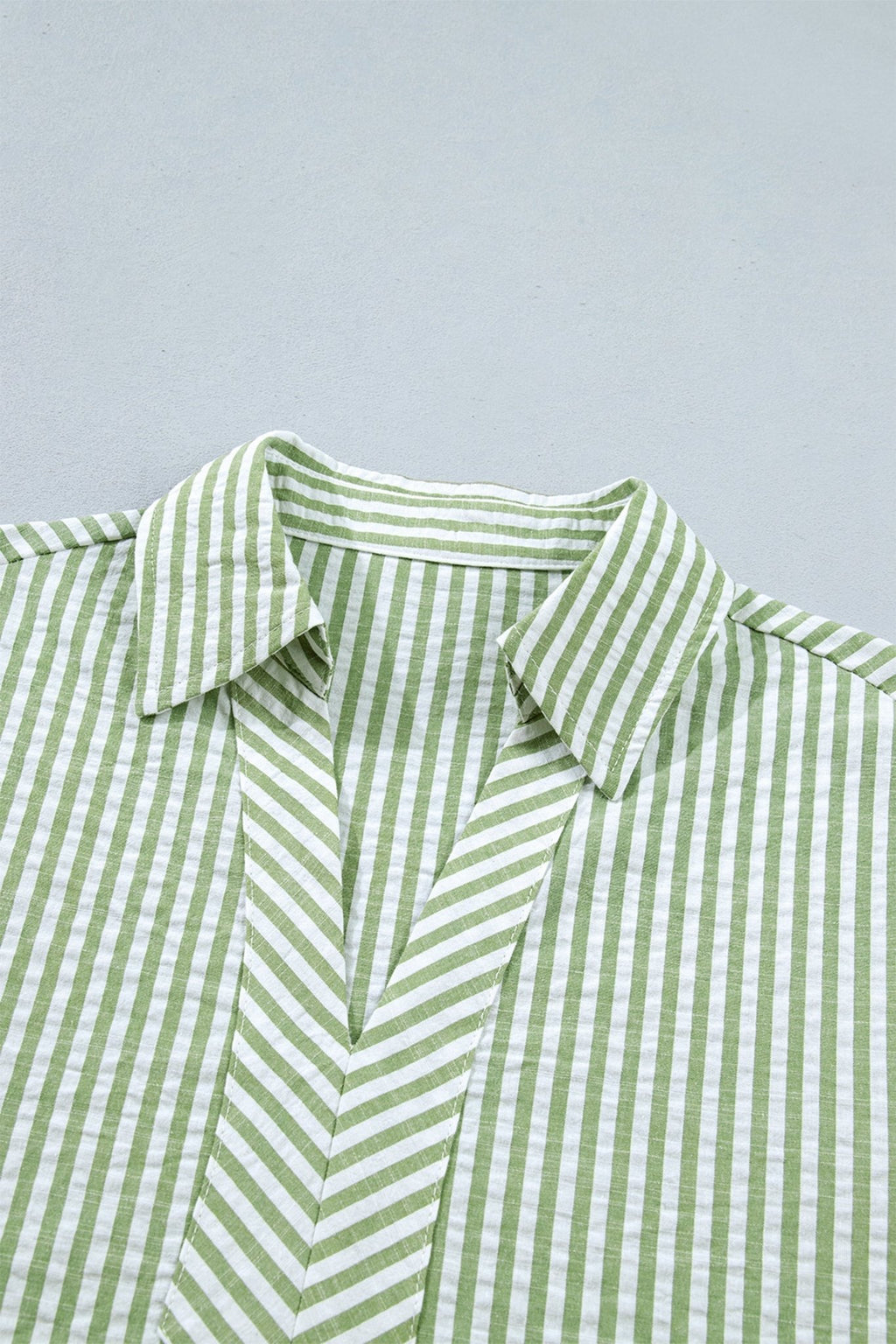 Stripe Collared V-Neck 3/4 Sleeve Blouse - Rooted & Reckless Co.