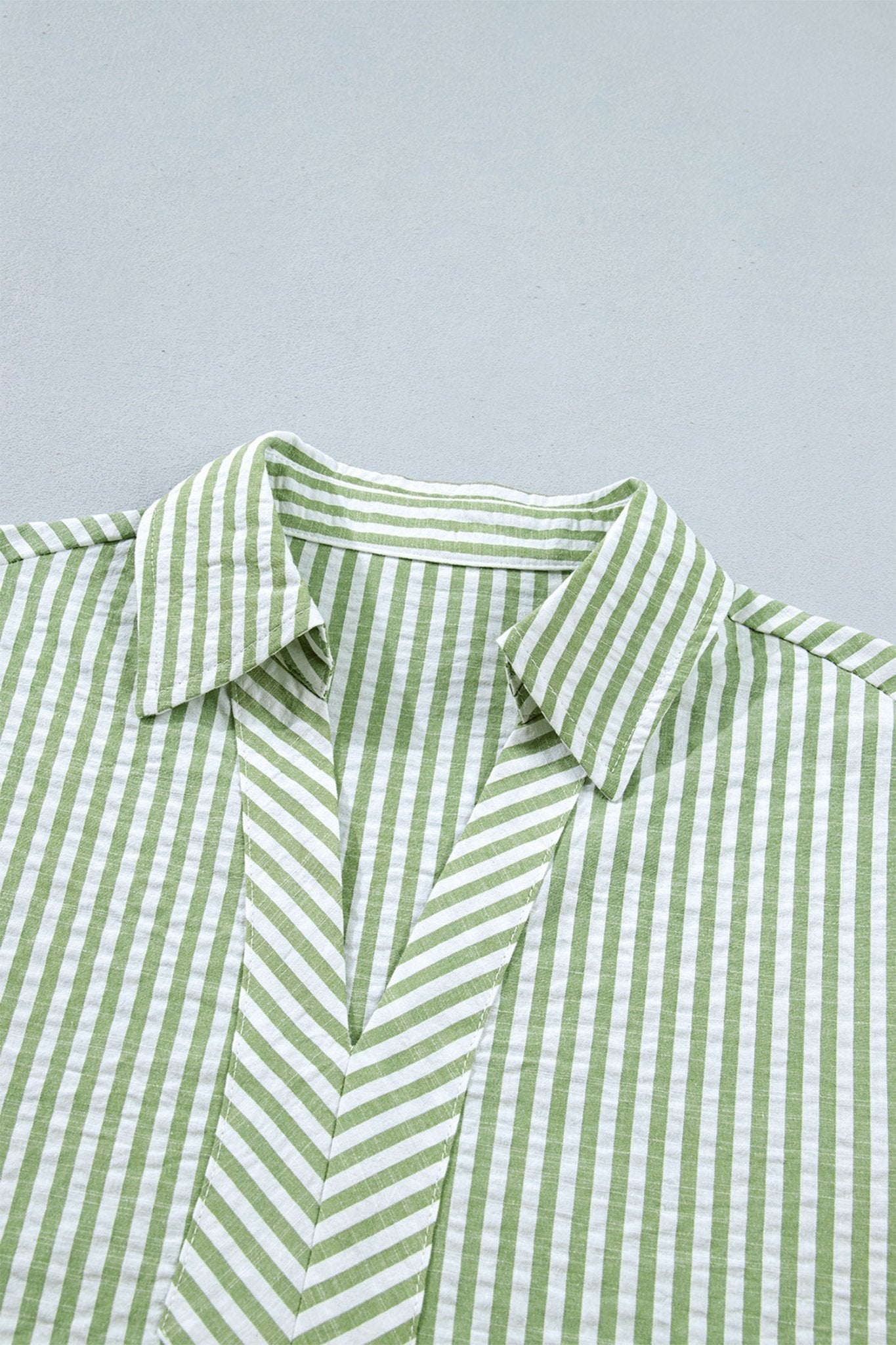 Stripe Collared V-Neck 3/4 Sleeve Blouse - Rooted & Reckless Co.