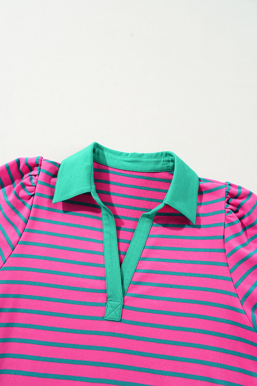 Stripe Collared V-Neck Puff Sleeve T-Shirt Dress - Rooted & Reckless Co.