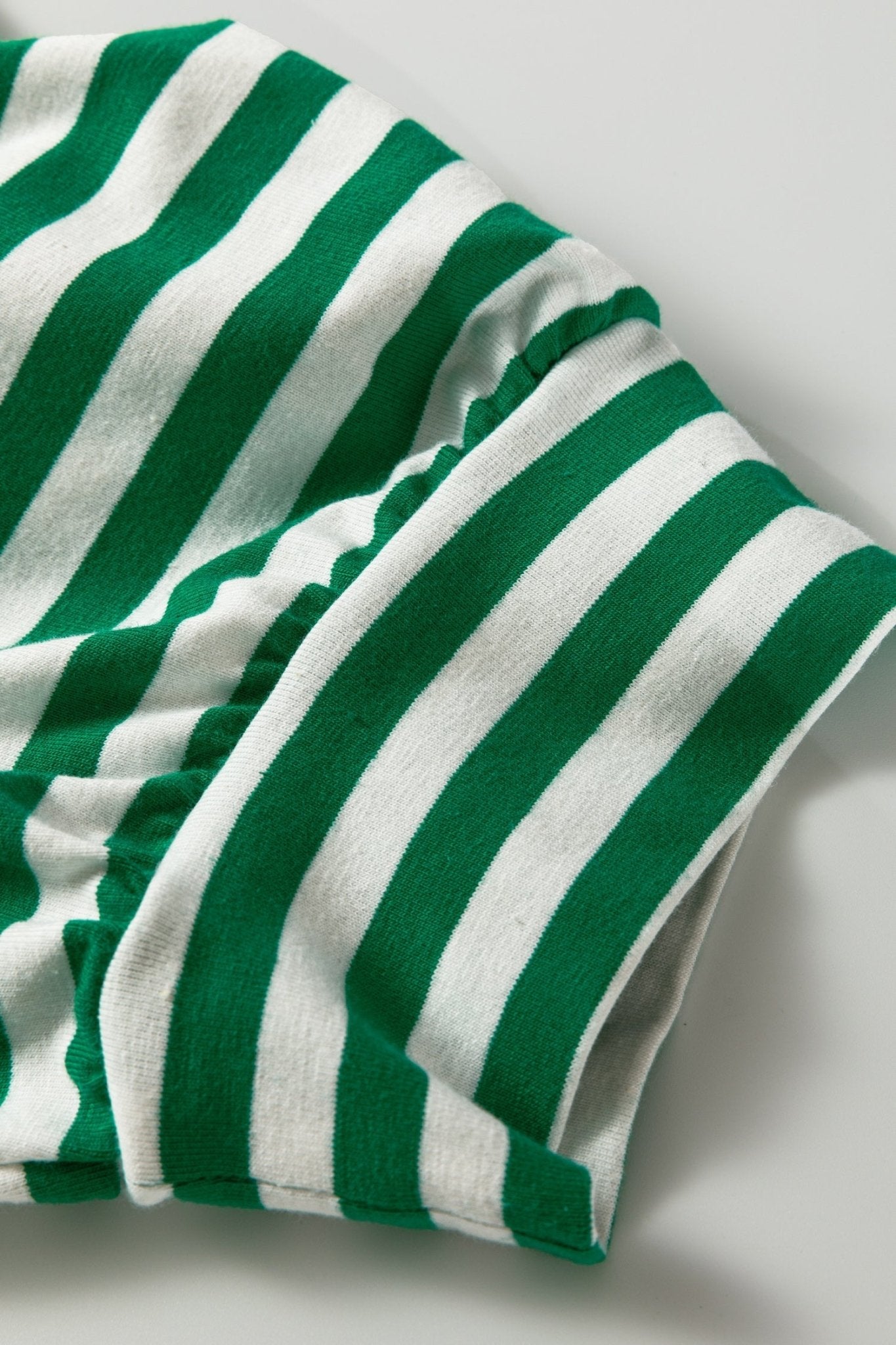 Stripe Collared V-Neck Short Puff Sleeve Top - Rooted & Reckless Co.