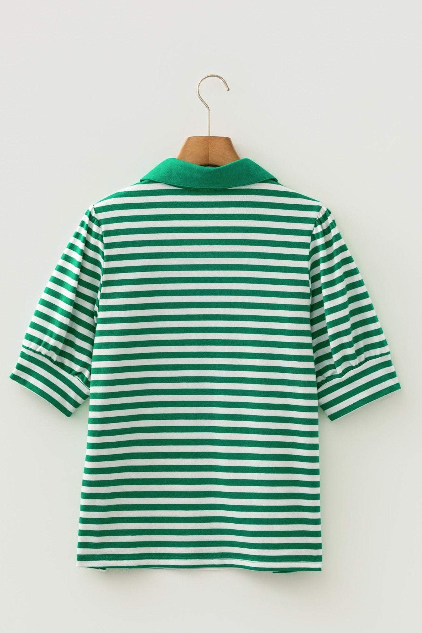 Stripe Collared V-Neck Short Puff Sleeve Top - Rooted & Reckless Co.