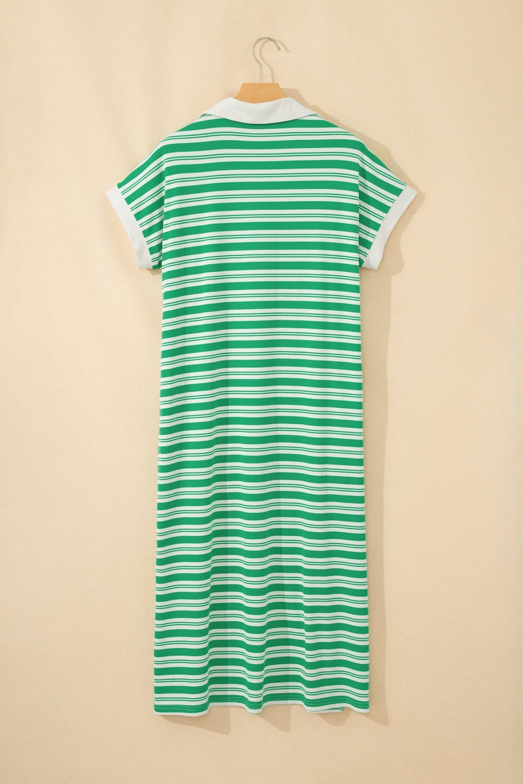 Stripe Collared V-Neck Short Sleeve Midi Dress - Rooted & Reckless Co.