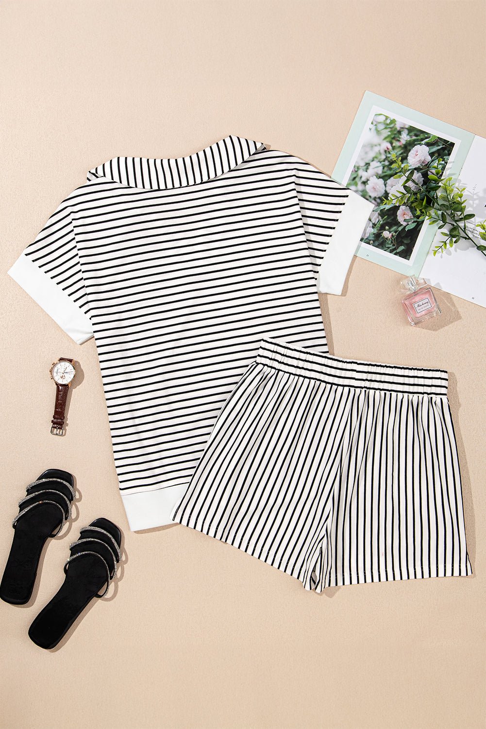 Stripe Collared V-Neck Tee & Shorts Set - Rooted & Reckless Co.