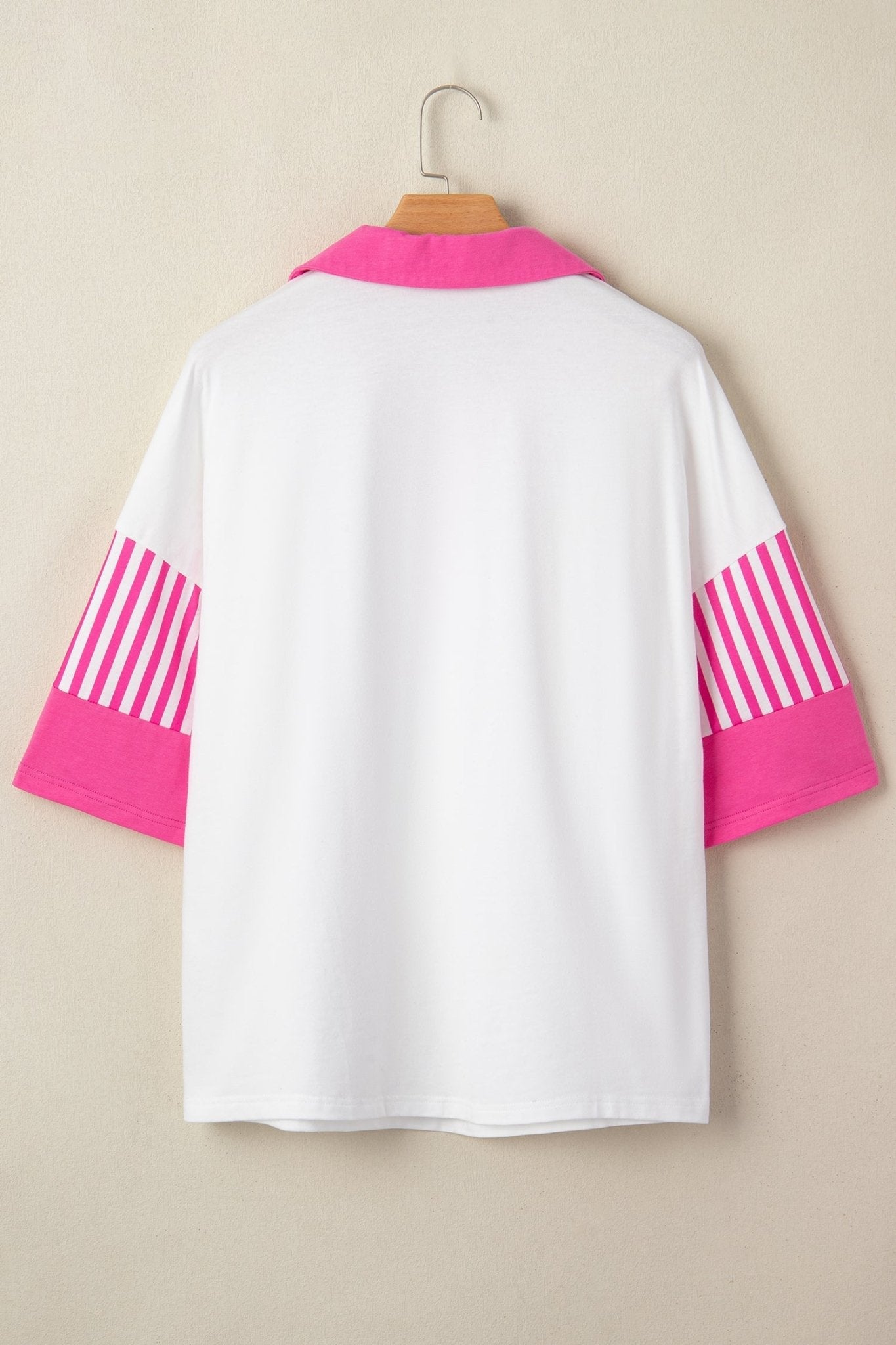 Stripe Coloblock Patchwork Polo Collar 3/4 Sleeve Tee - Rooted & Reckless Co.