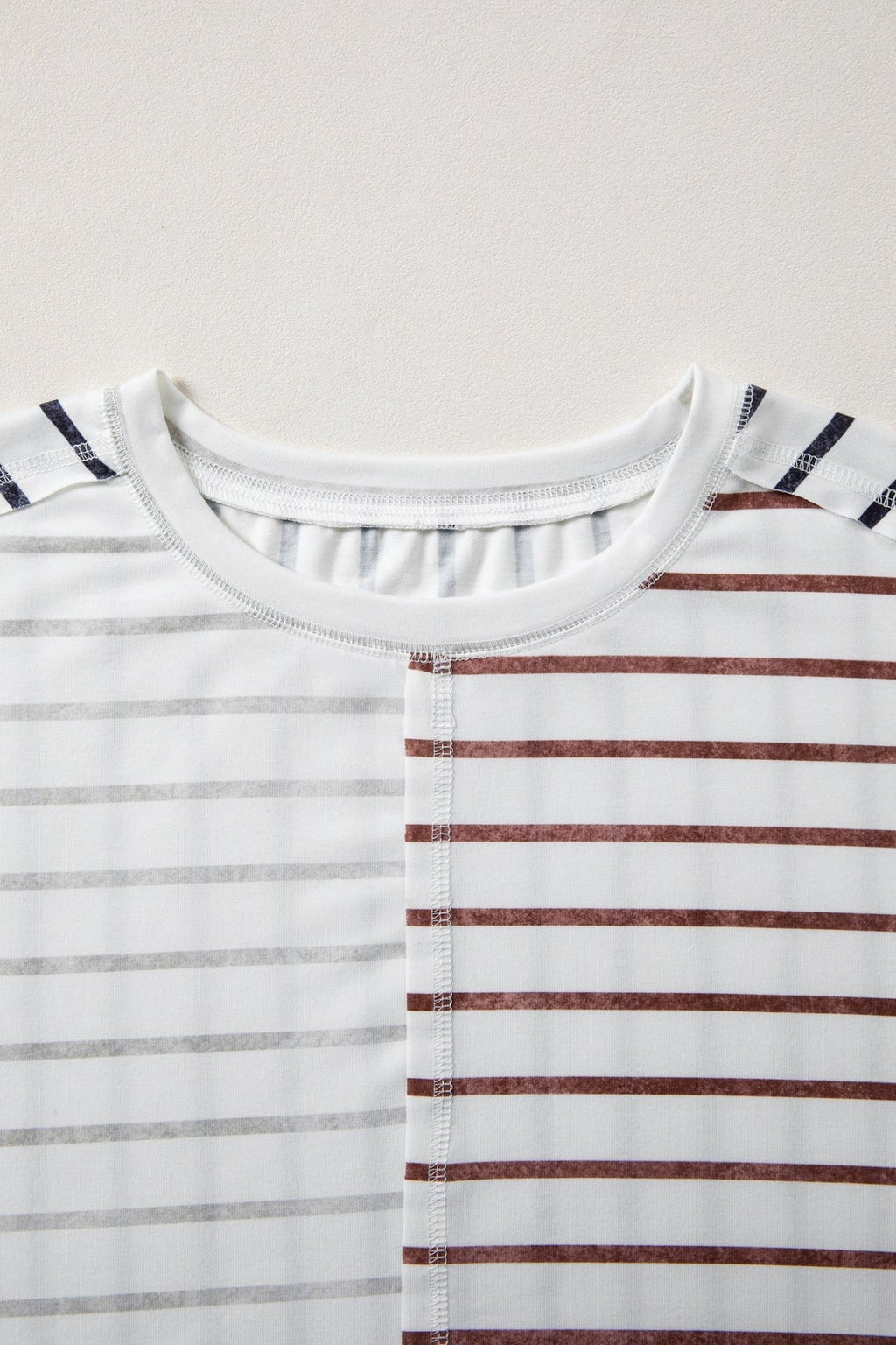 Stripe Colorblock 3/4 Sleeve Loose T-Shirt - Rooted & Reckless Co.