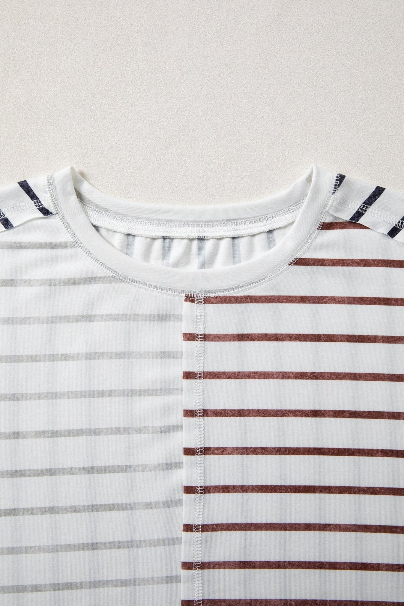 Stripe Colorblock 3/4 Sleeve Loose T-Shirt - Rooted & Reckless Co.
