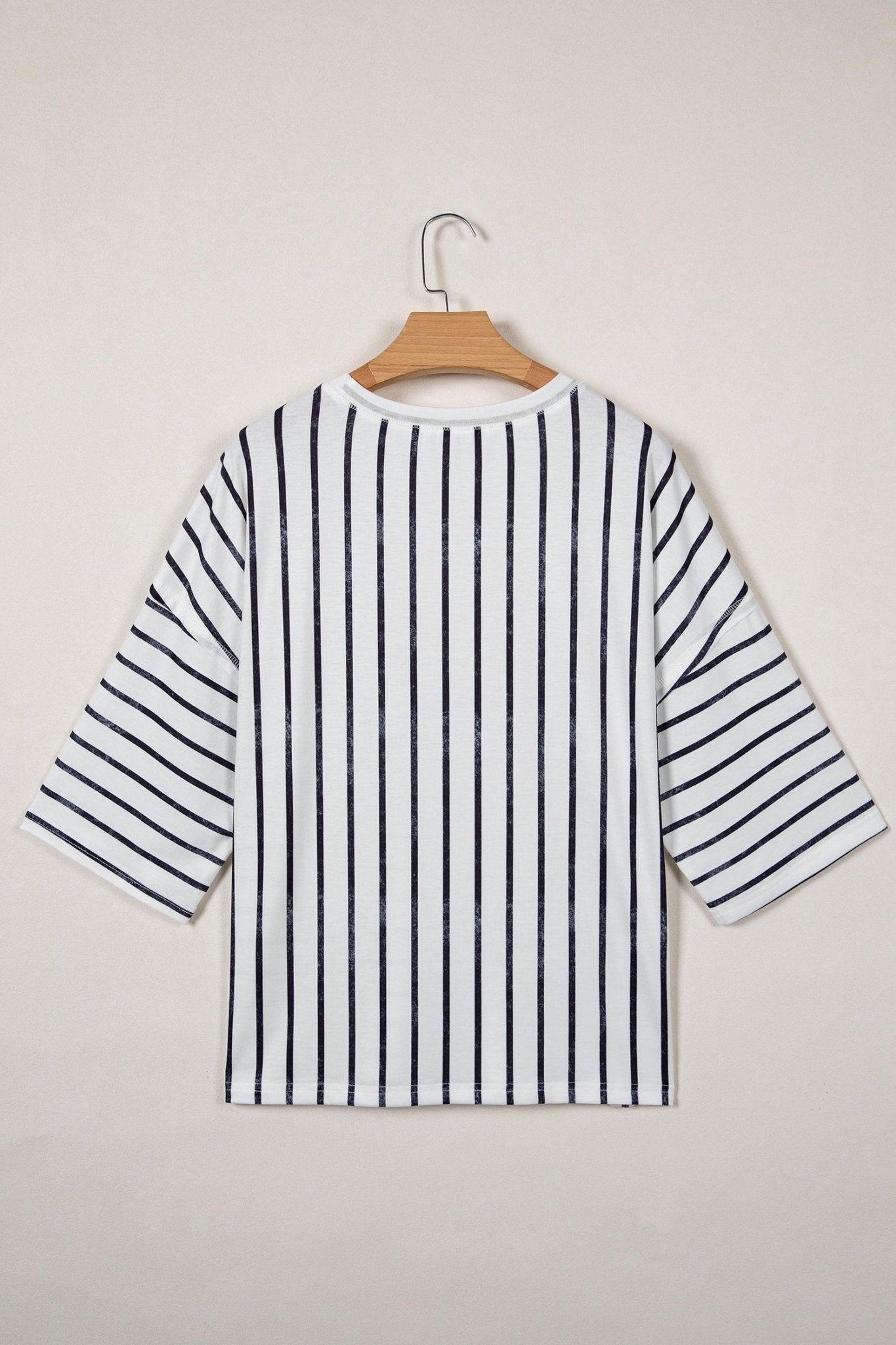 Stripe Colorblock 3/4 Sleeve Loose T-Shirt - Rooted & Reckless Co.