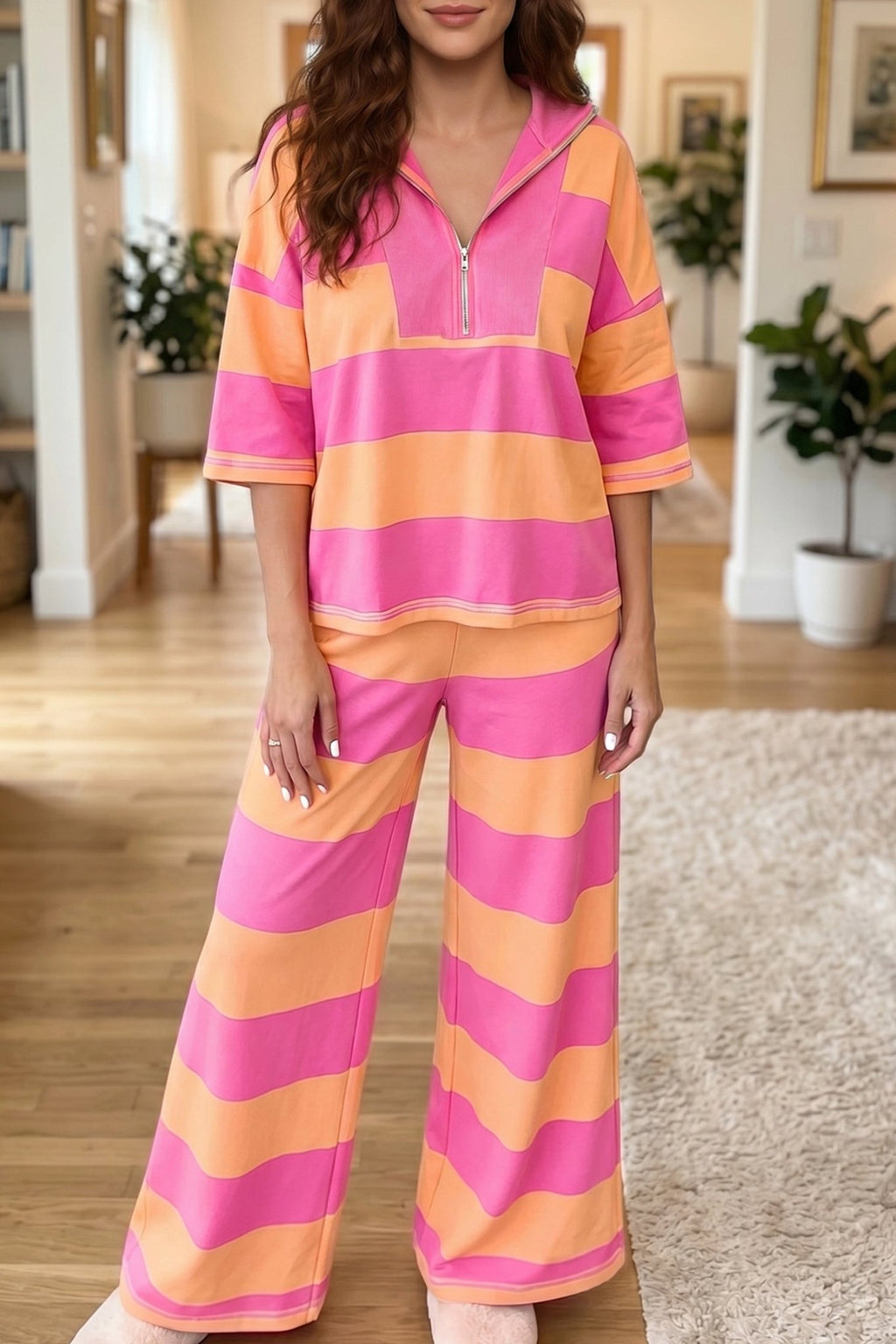 Stripe Colorblock 3/4 Sleeve Top and Pants Set - Rooted & Reckless Co.