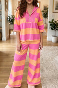 Stripe Colorblock 3/4 Sleeve Top and Pants Set - Rooted & Reckless Co.