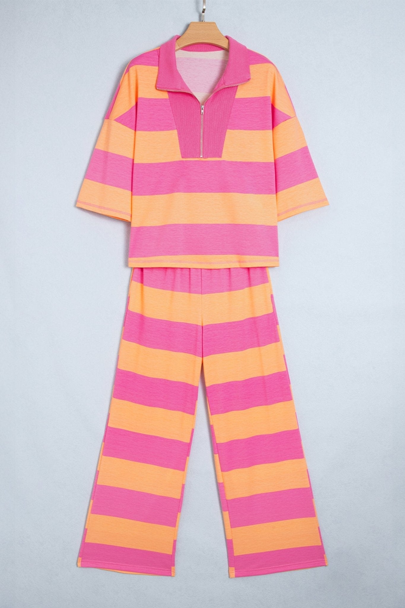 Stripe Colorblock 3/4 Sleeve Top and Pants Set - Rooted & Reckless Co.