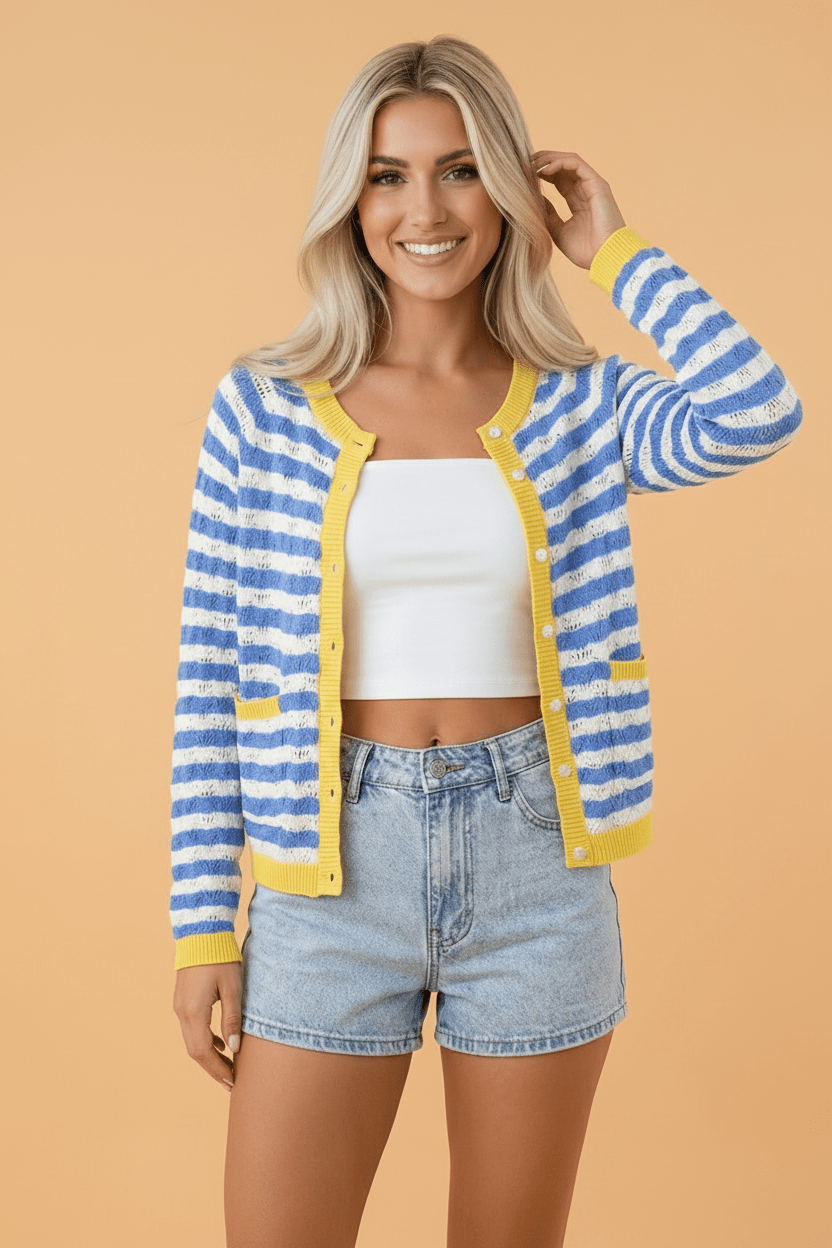 Stripe Colorblock Button Front Knit Cardigan - Rooted & Reckless Co.