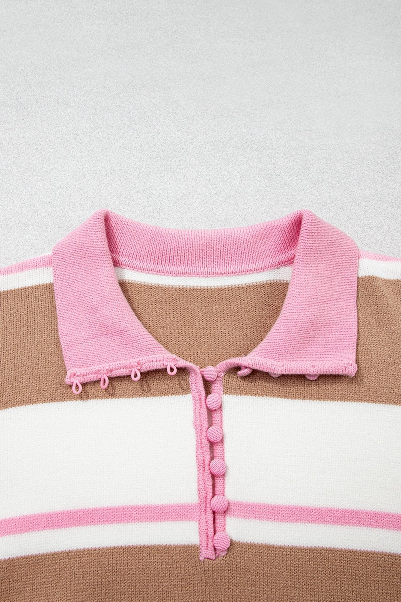 Stripe Colorblock Buttoned Collar Drop Shoulder Sweater - Rooted & Reckless Co.