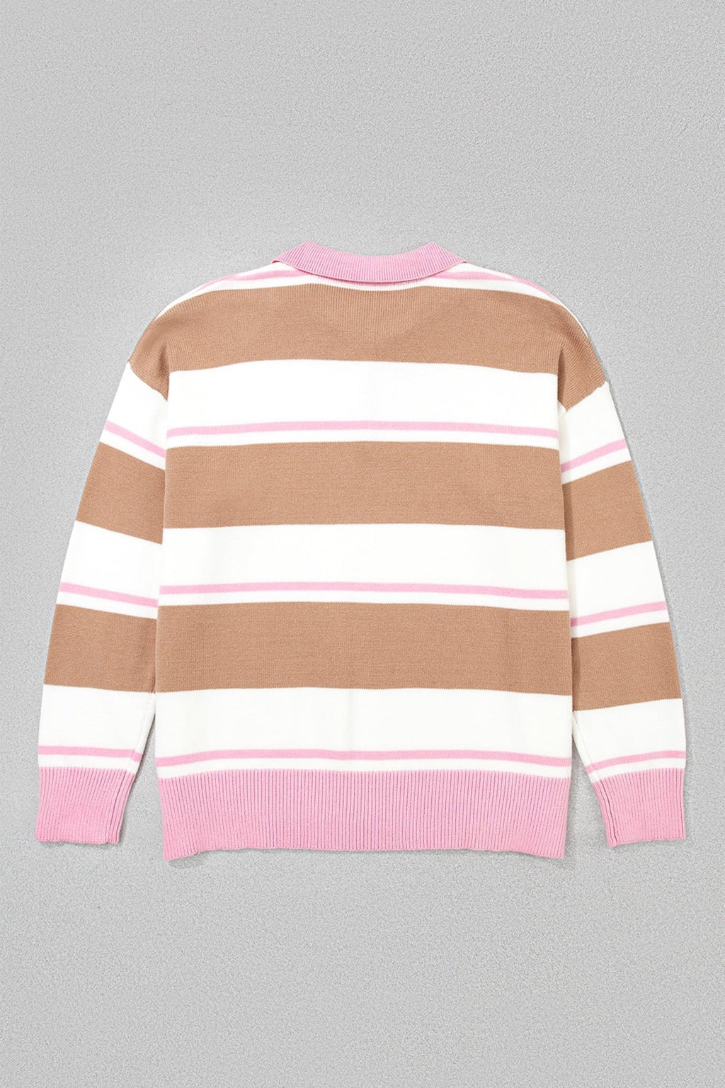 Stripe Colorblock Buttoned Collar Drop Shoulder Sweater - Rooted & Reckless Co.