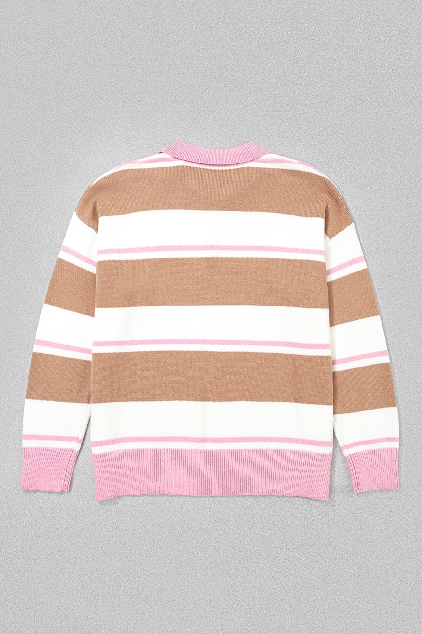 Stripe Colorblock Buttoned Collar Drop Shoulder Sweater - Rooted & Reckless Co.