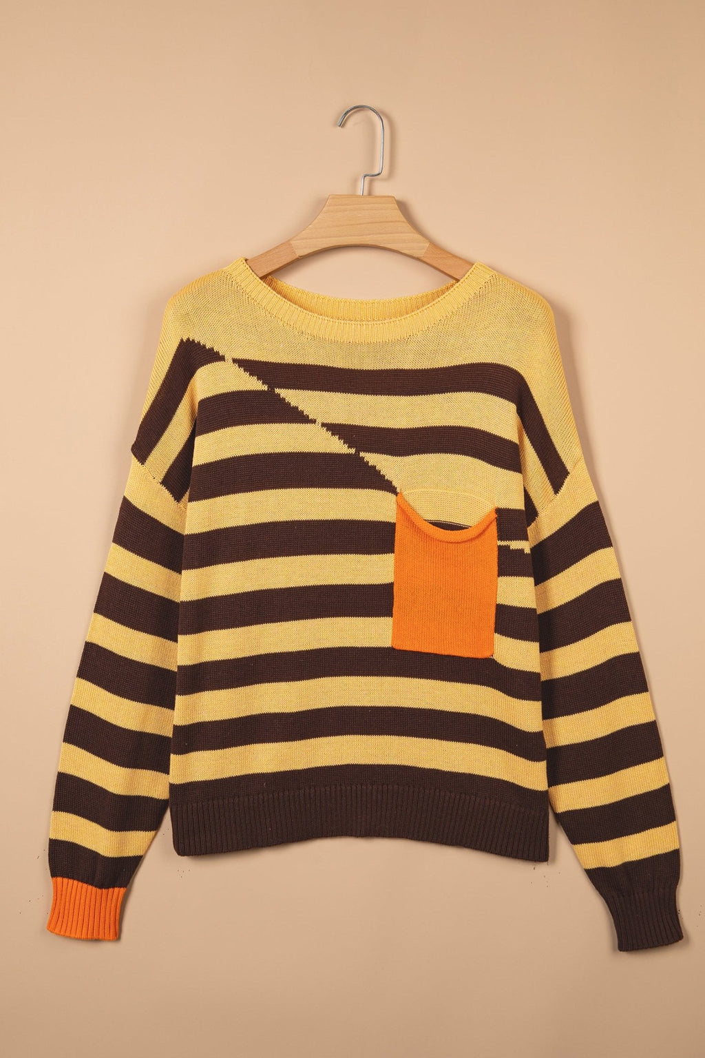 Stripe Colorblock Chest Pocket Drop Shoulder Sweater - Rooted & Reckless Co.