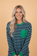 Stripe Colorblock Chest Pocket Long Sleeve Top - Rooted & Reckless Co.