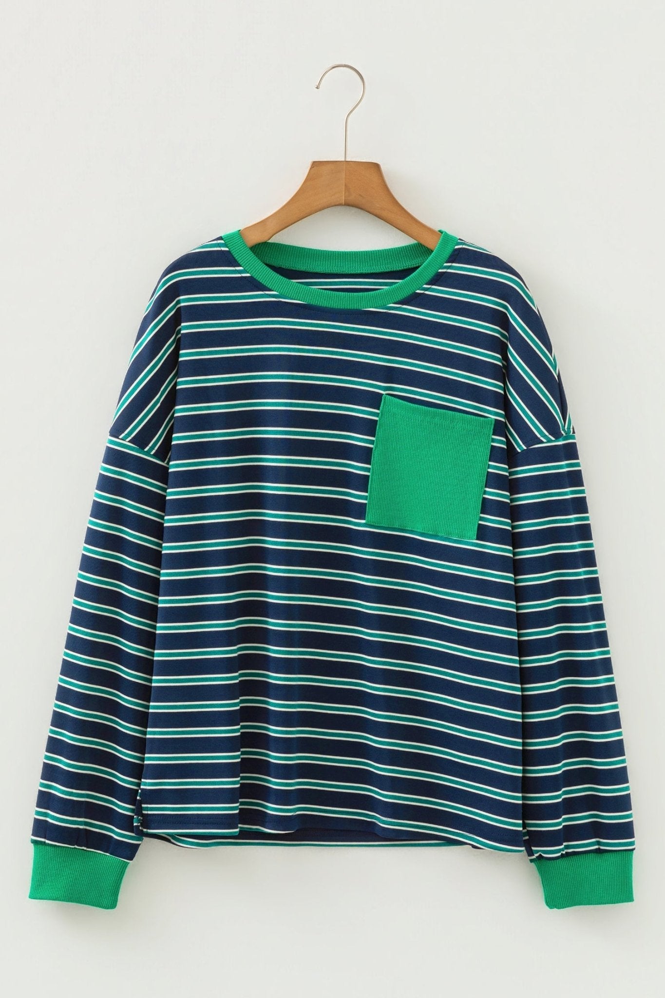Stripe Colorblock Chest Pocket Long Sleeve Top - Rooted & Reckless Co.