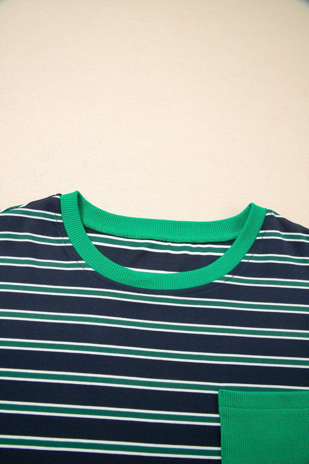 Stripe Colorblock Chest Pocket Long Sleeve Top - Rooted & Reckless Co.