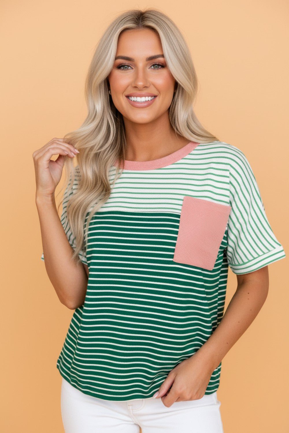 Stripe Colorblock Chest Pocket Short Sleeve Tee - Rooted & Reckless Co.