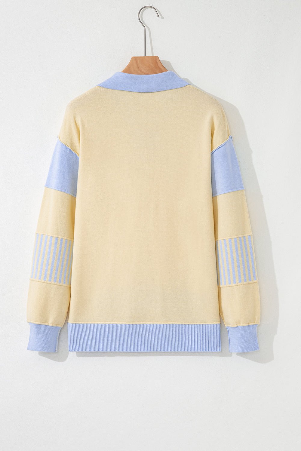 Stripe Colorblock Collared Drop Shoulder Sweater - Rooted & Reckless Co.