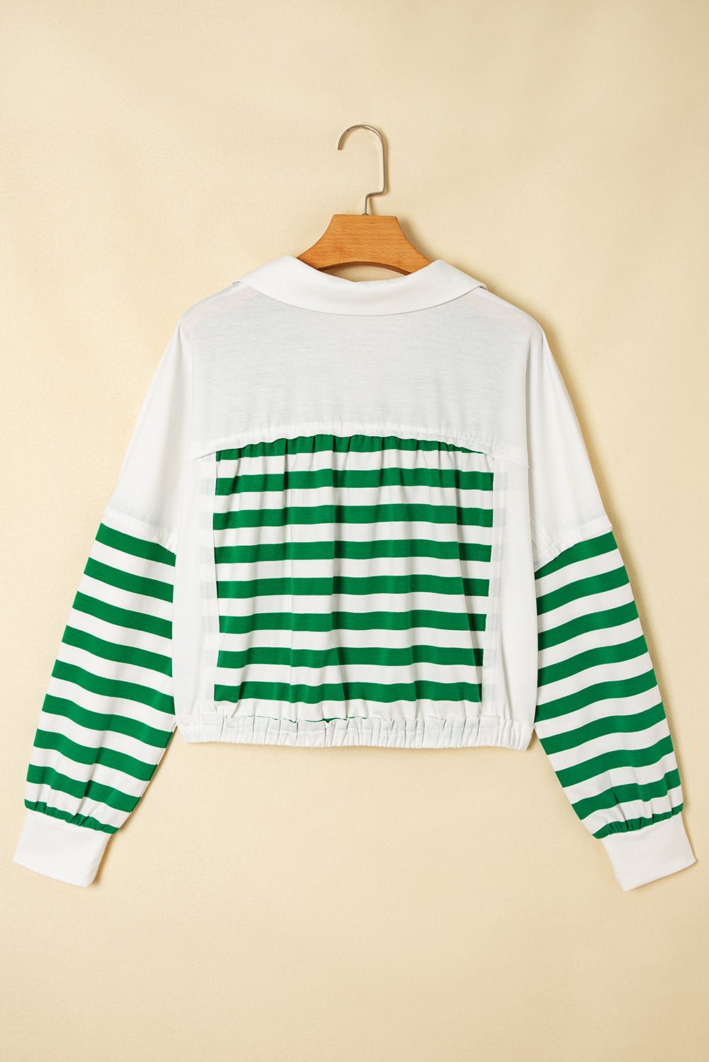 Stripe Colorblock Collared V-Neck Cropped Top - Rooted & Reckless Co.