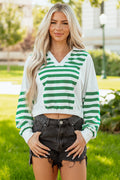 Stripe Colorblock Collared V-Neck Cropped Top - Rooted & Reckless Co.