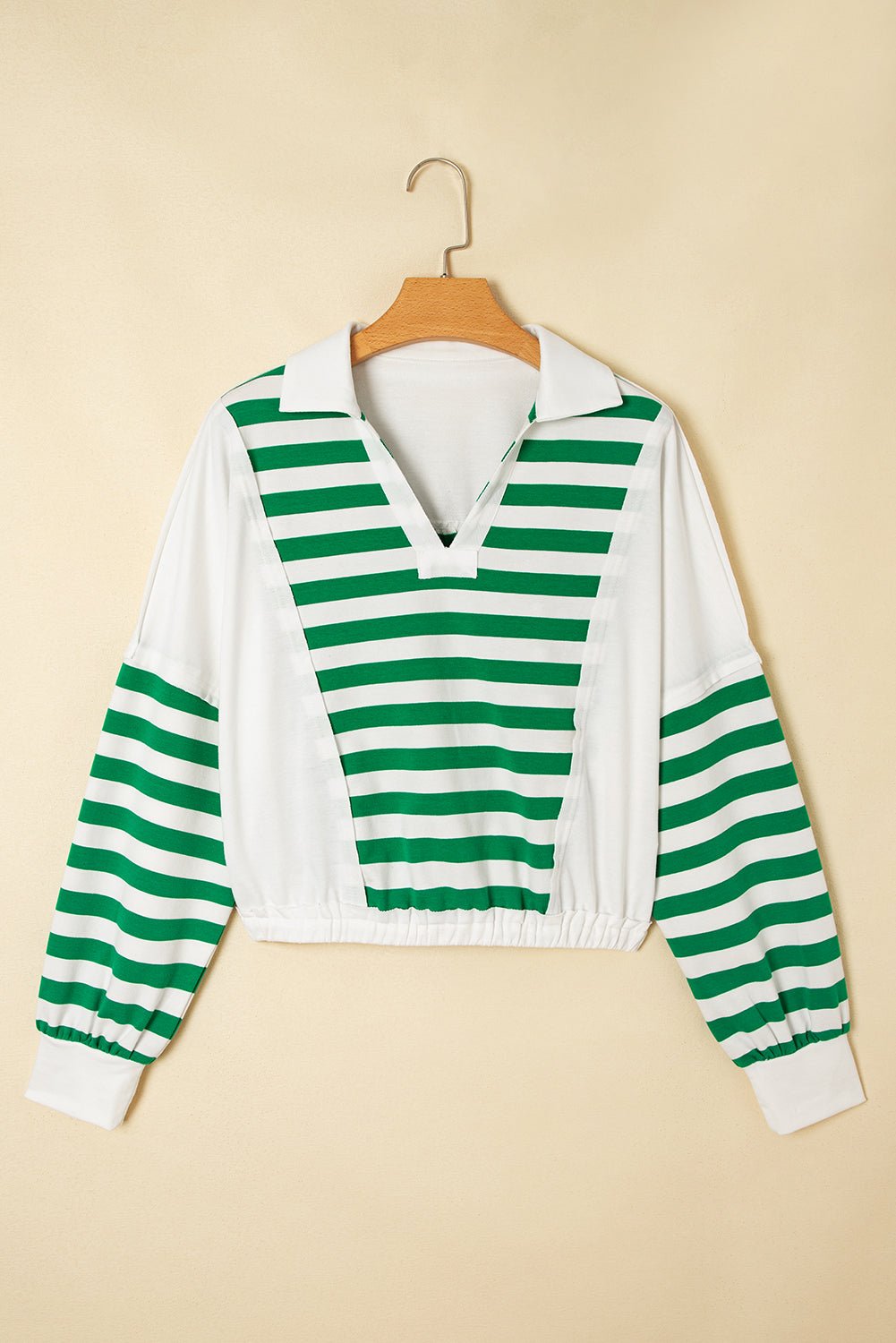 Stripe Colorblock Collared V-Neck Cropped Top - Rooted & Reckless Co.