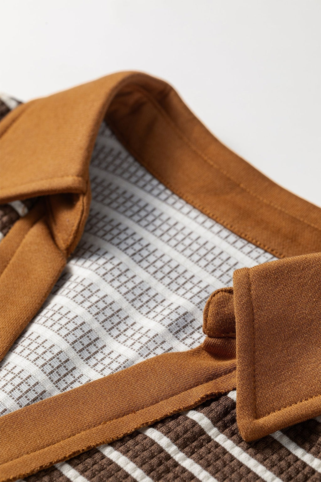 Stripe Colorblock Collared V-Neck Long Sleeve Top - Rooted & Reckless Co.