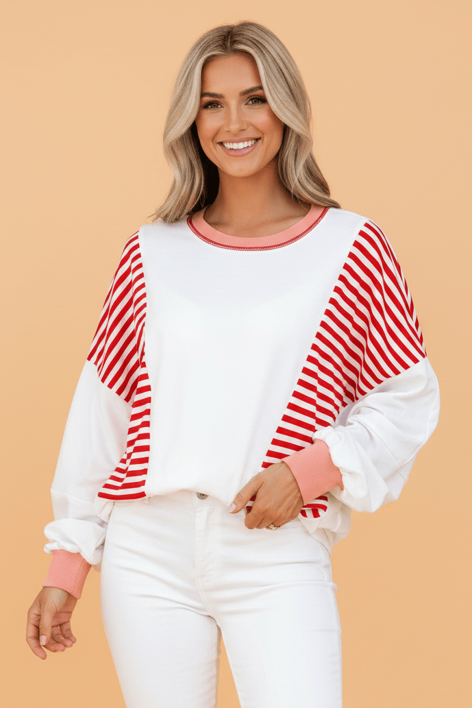 Stripe Colorblock Contrast Stitch Oversized Sweatshirt - Rooted & Reckless Co.