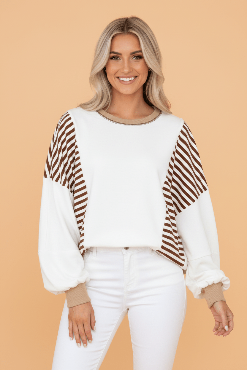 Stripe Colorblock Contrast Stitch Oversized Sweatshirt - Rooted & Reckless Co.