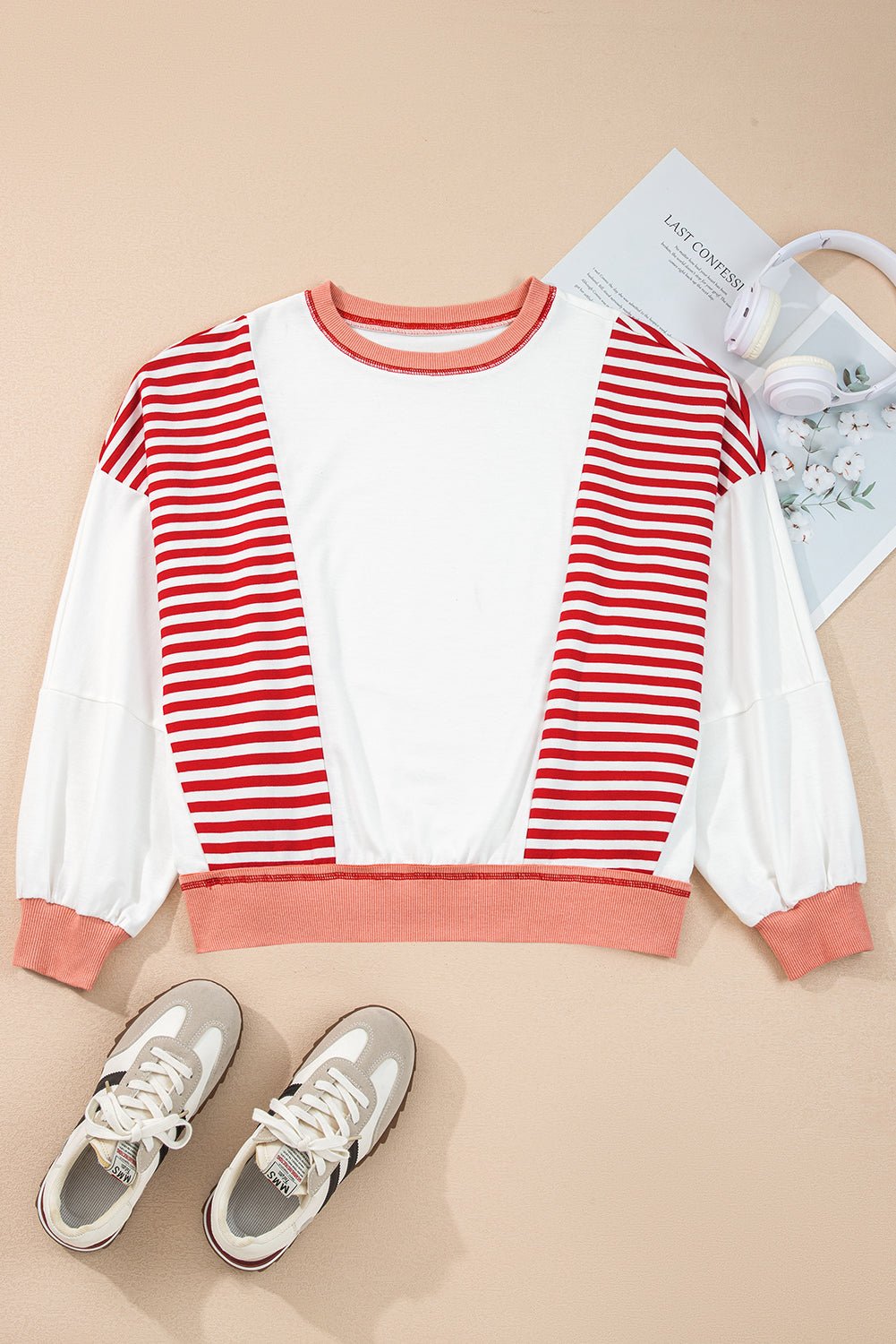 Stripe Colorblock Contrast Stitch Oversized Sweatshirt - Rooted & Reckless Co.
